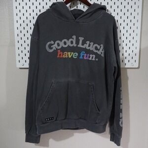 Meta Threads Good Luck Have Fun Hoodie Gray Pullover Sweatshirt‎ Rainbow Mens L